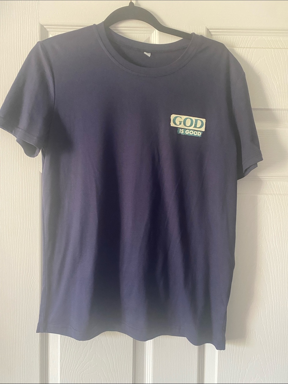 SHEIN Navy Short-Sleeve Tee with "GOD IS GOOD" Chest Graphic